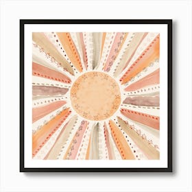 Orange and Blush Mauve Sun, Boho Decor, Square Art Print
