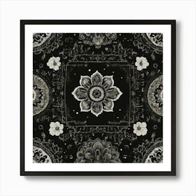 Black And White Floral Pattern Energy auras Art Print