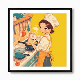 Anime Girl Cooking 1 Art Print