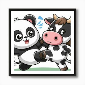 Panda And Cow Fighting 1 Art Print