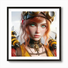 Steampunk Girl With Bees Art Print