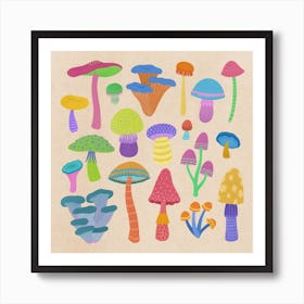 Rainbow mushroom selection Art Print