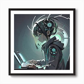 Anime Girl Working On A Laptop Art Print