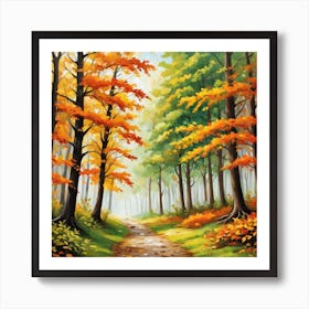 Forest In Autumn In Minimalist Style Square Composition 233 Art Print