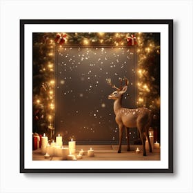 Christmas Background With Deer Art Print