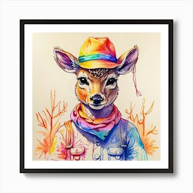 Deer With Hat 2 Art Print