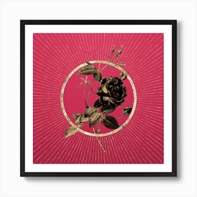 Gold Blood Red Bengal Rose Glitter Ring Botanical Art on Viva Magenta n.0294 Art Print