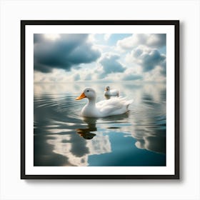 Clouds Made Up Of Water And Duck Is Swimming On Top Of It Art Print