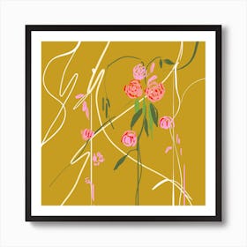 Abstract Small Florals Rose Pink Vine Mustard Art Print