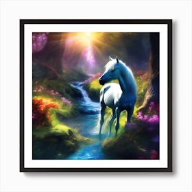 White Horse In the Morning Sun Art Print