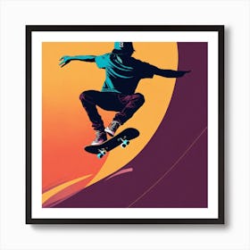 Skateboarder Airborne Elegance: Minimalistic Skateboarder Graphic for Stylish Wall Art and Apparel Art Print