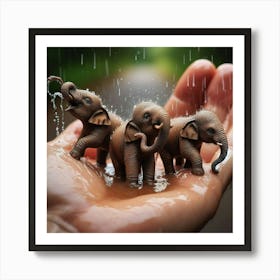 Elephants In The Rain 5 Art Print