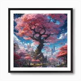 Cosmic Sakura Tree Art Print