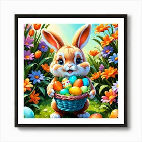 Easter Bunny With Basket  Art Print