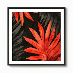 Red Palm Leaves Art Print