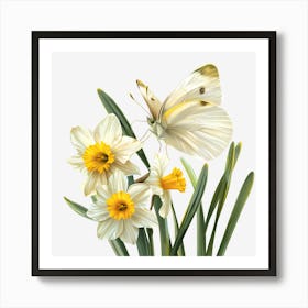 Daffodils And Butterfly 1 Art Print