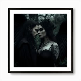 Gothic Couple With Wings Art Print