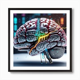 Brain With Lights And Wires Art Print