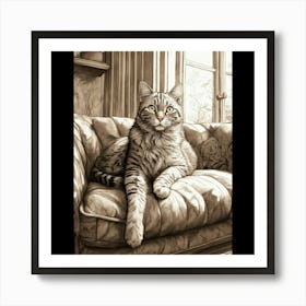 Cat On Couch Art Print