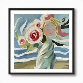 Girl With Roses Art Print