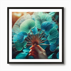 Fan of green-blue transparent leaves 7 Art Print