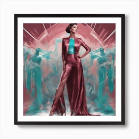 An Artwork Depicting A Full Body Woman, Big Tits, In The Style Of Glamorous Hollywood Portraits, Lig (2) Art Print