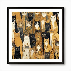 Gustav Klimt Style Cats Collection 4 Art Print