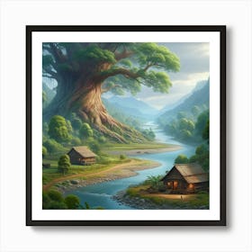 Majestic Riverside Tree Art Print