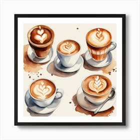 Watercolor Coffee Set Art Print