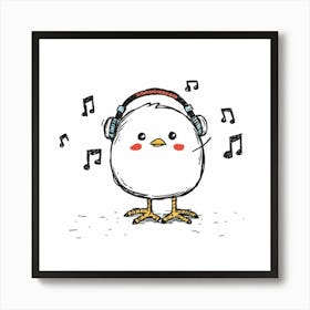 Chicken With Headphones 1 Art Print