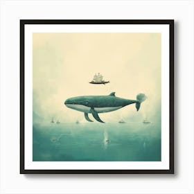 Whales And Ships Art Print