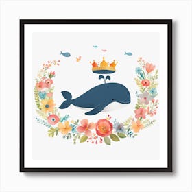 Floral Baby Whale Nursery Illustration (20) Art Print