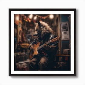 Wolf Playing Guitar Art Print