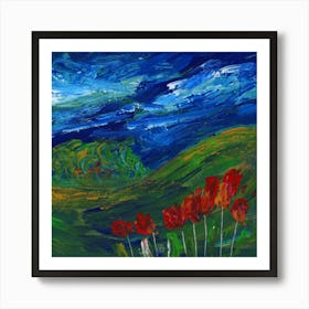 Landscape With Tulips - blue green red square Anton Maliar Art Print