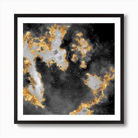 100 Nebulas in Space with Stars Abstract in Black and Gold n.072 Art Print