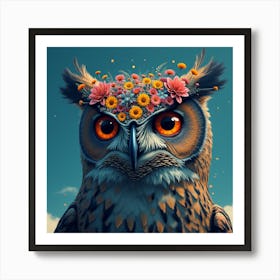 Owl With Flowers Art Print