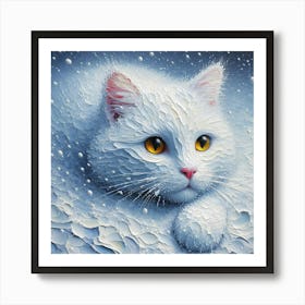 White Cat In Snow Art Print