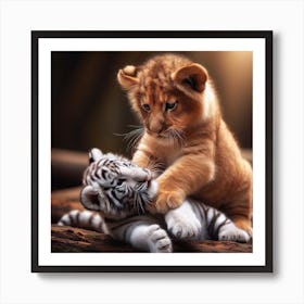 Tiger And Lion Cub Art Print