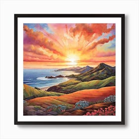 Sunset At The Beach 1 Art Print