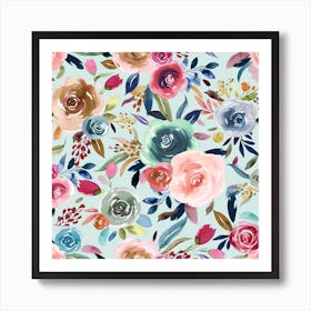 Sweet Watercolour Romance Turquoise Square Art Print