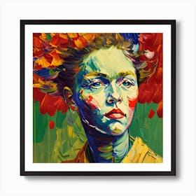 Woman With Colorful Hair Van Gogh Style Art Print