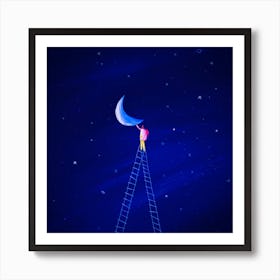 person On A Ladder To The Moon Art Print