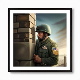 Soldier Leaning Against A Wall Art Print