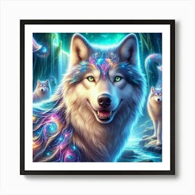 Electric Fantasy Wild Wolf Face 3 Art Print