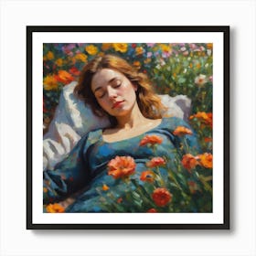 Girl Sleeping In A Field Of Flowers Art Print