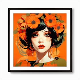 Orange Flower Girl Poster