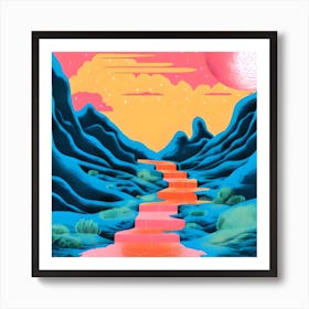 Risograph Style Surreal Scene, Vibrant Trippy Candy Colours 5 Art Print