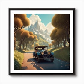 Vintage Car On The Road Art Print