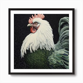 Ohara Koson Inspired Bird Painting Rooster 4 Square Art Print