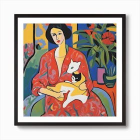 Woman With A Cat Matisse Style 2 Art Print